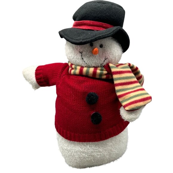 JCPenney Christmas Winter Plush Snowman Door Stop black top Hats 18" Scarf READ - Picture 1 of 9
